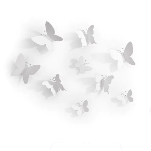 UMBRA Комплект декорация за стена “MARIPOSA“ - 9 бр. пеперуди - 3 размера - цвят бял