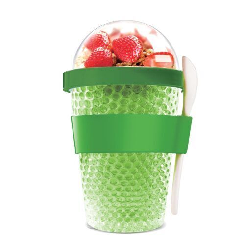 ASOBU Двустенна охлаждаща чаша с прибор “CHILL YO 2 GO“ - цвят зелен