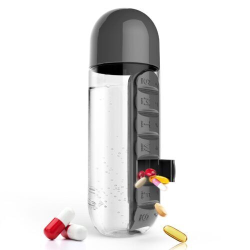 ASOBU Бутилка за течности с органайзер за хапчета “IN STYLE“ - 600 мл - цвят черен