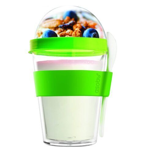 ASOBU Двустенна чаша с лъжичка“YO 2 GO“ - цвят зелен