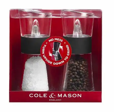 <p><span style="font-size: small;"><strong>COLE & MASON Комплект мелнички за сол и пипер “FLIP“ - 15,4 см. - черни</strong></span></p>
<p><span style="font-size: small;"><strong>• <strong>Височина:</strong> 15,4 см.<br />• <strong>Материал:</strong> акрил, керамика<br />• <strong>Цвят:</strong> черен<br /><strong>• Механизъм на мелницата за сол: </strong>керамичен<strong><br />• Механизъм на мелницата за черен пипер: керамичен</strong><strong><br /></strong><span style="color: #ff0000;">• <strong>Да не се мокри с вода!<br /></strong>• </span><strong><span style="color: #ff0000;">Не използвайте мелничките за различни от каменна сол и черен пипер продукти!!! </span><br /></strong><strong>Производител: Cole&Mason / Англия</strong><br /><br /></strong></span></p><br />Марка: COLE & MASON <br />Модел: Cole & Mason H 581580<br />Доставка: 2-4 работни дни<br />Гаранция: 2 години