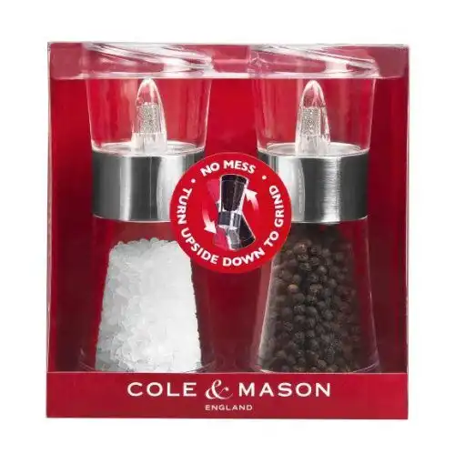 <p><span style="font-size: small;"><strong>COLE & MASON Комплект мелнички за сол и пипер “FLIP“ - 15,4 см. </strong></span></p>
<p><span style="font-size: small;"><strong>• <strong>Височина:</strong> 15,4 см.<br />• <strong>Материал:</strong> акрил, керамика<br />• <strong>Цвят:</strong> инокс<br /><strong>• Механизъм на мелницата за сол: </strong>керамичен<strong><br />• Механизъм на мелницата за черен пипер: керамичен</strong><strong><br /></strong><span style="color: #ff0000;">• <strong>Да не се мокри с вода!<br /></strong>• </span><strong><span style="color: #ff0000;">Не използвайте мелничките за различни от каменна сол и черен пипер продукти!!! </span><br /></strong><strong>Производител: Cole&Mason / Англия</strong><br /><br /></strong></span></p><br />Марка: COLE & MASON <br />Модел: Cole & Mason H 581780<br />Доставка: 2-4 работни дни<br />Гаранция: 2 години