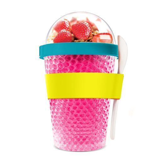 ASOBU Двустенна охлаждаща чаша с прибор “CHILL YO 2 GO“ - цвят розов