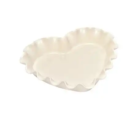 EMILE HENRY Керамична форма за тарт (сърце) "RUFFLED HEART DISH" - 33 х 29 см - цвят екрю