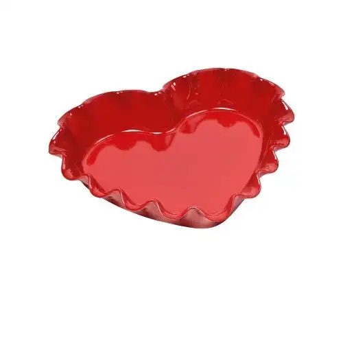 EMILE HENRY Керамична форма за тарт (сърце) "RUFFLED HEART DISH" - 33 х 29 см - цвят червен
