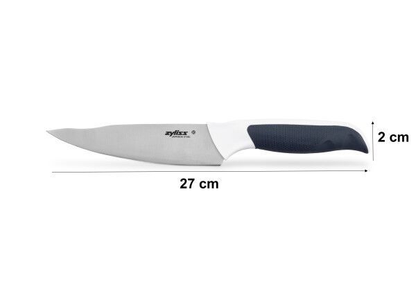 <br /><hr><br /><p><span>Универсалният нож с острие с дължина 13 см. е лесен за използване – има перфектния размер за ежедневното приготвяне на храна. </span></p><p><span>Ергономичната дръжка е проектирана за максимален комфорт при ежедневна употреба. Тя стои удобно в ръката, което позволява здрав и стабилен захват дори при продължителна употреба.</span></p><p><span>Всеки нож има точки за контрол по време на рязане. В основата на острието, при дръжката, е точка за палеца на режещата ръка, която осигурява лесно направляване на ножа, баланс и контрол по време на работа. Точката в горната част на острието е за помощ от свободната ръка, за по-добър контрол при прецизно рязане.</span></p><p><span>Всички ножове се предлагат с предпазител за безопасно съхранение и за защита на острието, когато не се използват. </span></p><p><object width="600" height="350" data="https://www.youtube.com/v/H6zfZ4fjZ7A" type="application/x-shockwave-flash"><param name="src" value="https://www.youtube.com/v/H6zfZ4fjZ7A" /></object></p>