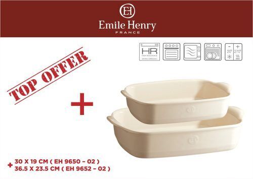 EMILE HENRY Комплект от 2 броя керамични форми за печене "RECTANGULAR OVEN DISH "- цвят екрю