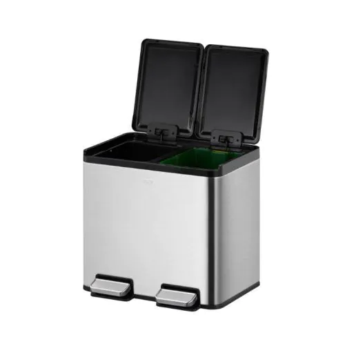 <p><strong><strong>EKO EUROPE </strong>Кош за разделно събиране на отпадъци с 2 педала “ESSENTIAL“ - матиран - 2 х 10 л.</strong><br /><span><strong>• Материал:</strong> матирана неръждаема стомана, пластмаса</span><br /><span><strong>• Цвят:</strong> хром / черен</span><br /><span><strong>• Вместимост:</strong> 2 x 10 литра</span><br /><span><strong>• Размери:</strong> 33.8<span> х 40.3 х 37 см.</span></span><br /><strong>• 2 бр. вътрешни пластмасови кофи</strong><br /><strong>• Покритие срещу пръстови отпечатъци</strong><br /><strong>• Безшумно отваряне и затваряне на капака</strong><br /><strong>• 2 бр. педали</strong><br /><strong>• Фиксатор за найлонов чувал / торба</strong><br /><strong>Производител: EKO EUROPE / Холандия</strong></p><br />Марка: EKO-EUROPE <br />Модел: EKO 822920 - Matt s/s<br />Доставка: 2-4 работни дни<br />Гаранция: 2 години