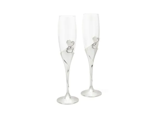 ZILVERSTAD Подаръчен сет чаши за шампанско със сребърно покритие “Heart“ - 2 броя