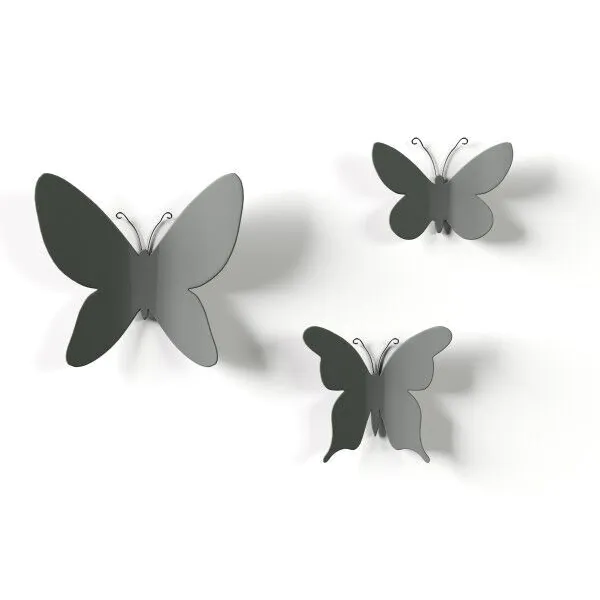 UMBRA Комплект декорация за стена “MARIPOSA“ - 9 бр. пеперуди - 3 размера - сив цвят