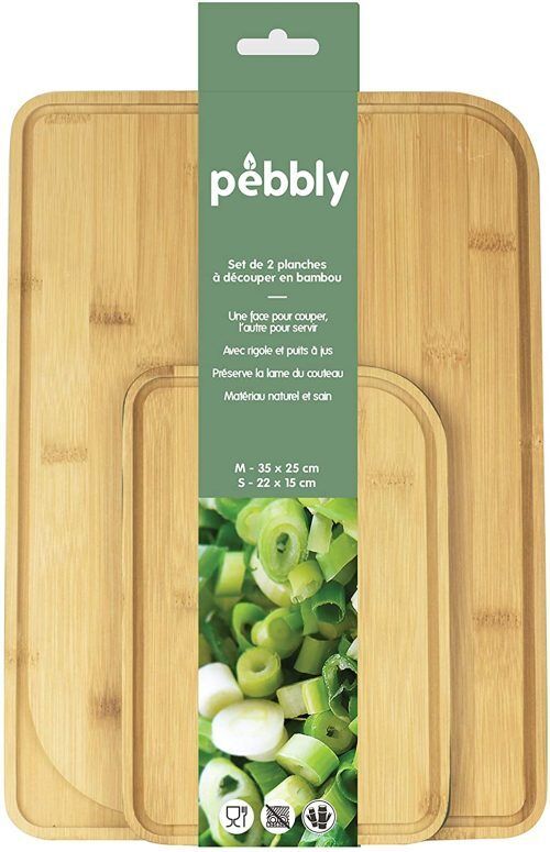 PEBBLY Комплект бамбукови дъски за рязане - 2 бр. - зелен кант