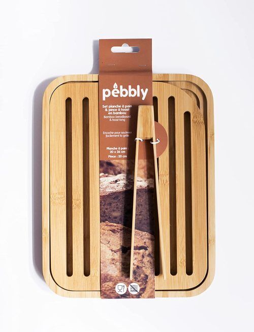 <br /><hr><br /><p>Комплектът от Pebbly бамбукова дъска за хляб и бамбукова щипка е идеалният помощник за закуска. Пригответе сандвичите си, препечете ги и ги сервирайте, без да се изгорите, благодарение на бамбуковата щипка от Pebbly! Практичен, естетичен и устойчив, този комплект може да Ви помага всеки ден.</p>