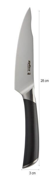 <br /><hr><br /><p>Универсалният нож Zyliss Comfort Pro с дължина на острието 14 см. и ъгъл на заточване 15°, е и лесен за боравене – това е перфектният размер на острието за ежедневни задачи в кухнята. Финото заточване означава, че се плъзга през продуктите с лекота. Независимо дали режете на ситно лук, зеленчуци за салата, или кълцате на ситно подправки или чесън, универсалният нож на Zyliss ще Ви помогне да се справите с лекота. Нож с перфектен размер, предназначен за лесно справяне с всякакви задачи в приготвянето на храна.</p><p>Ергономичната дръжка е проектирана за максимален комфорт при ежедневна употреба. Тя стои удобно в ръката, което позволява здрав и стабилен захват дори при продължителна употреба.</p><p>Всеки нож има точки за контрол по време на рязане. В основата на острието, при дръжката, е точка за палеца на режещата ръка, която осигурява лесно направляване на ножа, баланс и контрол по време на работа. Точката в горната част на острието е за помощ от свободната ръка, за по-добър контрол при прецизно рязане.</p><p><object width="620" height="350" data="https://www.youtube.com/v/-HrHVXM3XaE" type="application/x-shockwave-flash"><param name="src" value="https://www.youtube.com/v/-HrHVXM3XaE" /></object> </p>