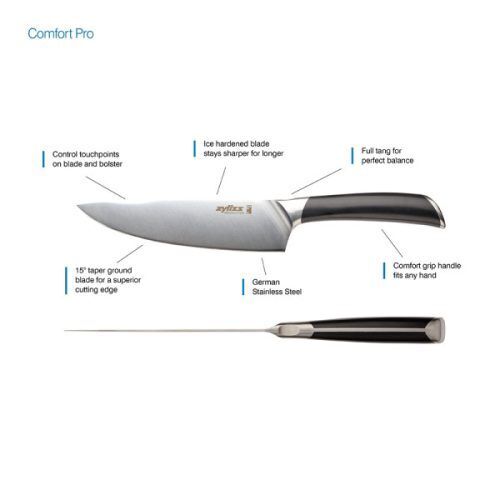 <br /><hr><br /><p>Ножът Santoku е японската версия на нож на майстора. Той е идеален за нарязване на зеленчуци, а широкото острие работи добре за загребване на нарязана храна от дъската. Santoku може да се използва и за нарязване на месо и има тесен гръб за правене на тънки филийки. Широкото острие може да се използва за загребване и пренасянето на нарязани на кубчета зеленчуци или други съставки в тенджера или купа, а също така е добро за смачкване на чесън. Какъвто и да е вашият стил на рязане, Zyliss Comfort Santoku ще се справи добре с всички техники.</p><p>Ергономичната дръжка е проектирана за максимален комфорт при ежедневна употреба. Тя стои удобно в ръката, което позволява здрав и стабилен захват дори при продължителна употреба.</p><p>Всеки нож има точки за контрол по време на рязане. В основата на острието, при дръжката, е точка за палеца на режещата ръка, която осигурява лесно направляване на ножа, баланс и контрол по време на работа. Точката в горната част на острието е за помощ от свободната ръка, за по-добър контрол при прецизно рязане.</p><p><object width="620" height="350" data="https://www.youtube.com/v/-HrHVXM3XaE" type="application/x-shockwave-flash"><param name="src" value="https://www.youtube.com/v/-HrHVXM3XaE" /></object></p>