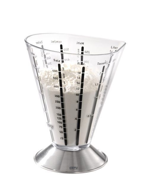 <p><strong>GEFU Мерителна купа SATURAS - 500 ml<br /></strong>• За измерване: брашно,захар,ориз,сол,масло<br />• Мерни единици: литра, куб. см. / мл, чаши<br />• Материал: неръждаема стомана / SAN (прозрачна пластмаса)<br />• Подходяща за съдомиялна машина <br />• Размери: Ø 11,5 х 16,5 см(h) <br /><strong>Производител: GEFU / Германия</strong></p><br />Марка: GEFU - GERMANY <br />Модел: GEFU 14450<br />Доставка: 2-4 работни дни<br />Гаранция: 2 години