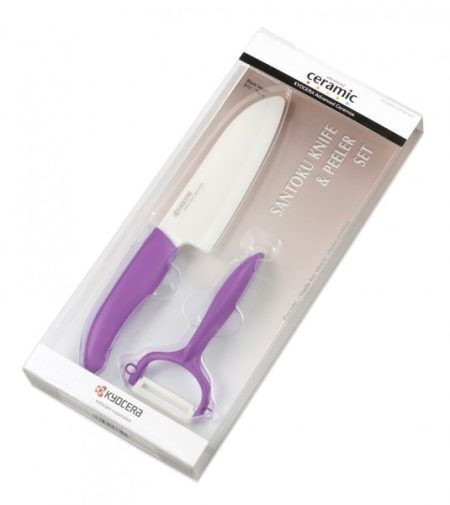 KYOCERA Комплект керамичен нож и белачка  - цвят на дръжката лилав