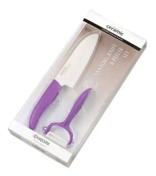 KYOCERA Комплект керамичен нож и белачка  - цвят на дръжката лилав