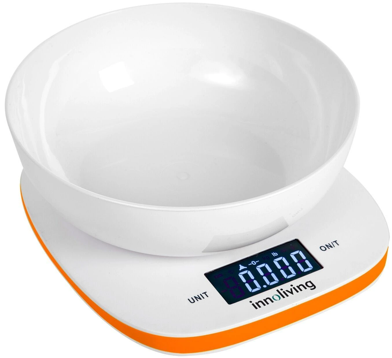 <li><strong>Електронна кухненска везна Innoliving с купа - оранжева</strong> <strong>Технически данни</strong> <li>Капацитет: 5кг<li>Измерва до точност от 1 гр<li>Мерни единици: гр / либра / унция / кг<li>Широка пластмасов купа<li>Осветен LCD дисплей<li>Индикатор за изтощена батерия<li>Индикатор за претоварване<li>Тара функция (тегло на опаковката)<li>Захранване: 2 х ААА батерии - включени<br />Марка: INNOLIVING S.P.A <br />Модел: INN - 132O<br />Доставка: 2-4 работни дни<br />Гаранция: 2 години