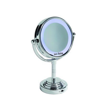<p><span style="font-size: medium;"><strong> Козметично огледало</strong></span>
<p><span style="text-decoration: underline;"><strong>Технически данни:</strong></span>
<li>Бутон ON/OFF за включване/изключване на LED светлината
<li>Двустранно - Нормално огледало/Огледало с лупа х 5 <li>360°- градусова регулируема рамка <li>Батерии: 3 X 1.5 V AA - включени
<p><strong>Производител: INNOLIVING/ Италия</strong><br />Марка: INNOLIVING S.P.A <br />Модел: INN - 029<br />Доставка: 2-4 работни дни<br />Гаранция: 2 години