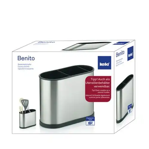 <p><strong>KELA Органайзер за прибори “Benito“ - неръждаема стомана мат</strong><br /><strong>• Серия: </strong><span>Benito</span><br /><strong>• Материал:</strong><span> неръждаема стомана</span><br /><strong>• Размери:</strong><span> 2<span>2 х 10 х 18 см.</span></span><br /><strong>• Цвят:</strong><span> инокс<br /></span><strong>• Производител: KELA / Германия</strong></p><br />Марка: KELA <br />Модел: KELA 11668<br />Доставка: 2-4 работни дни<br />Гаранция: 2 години
