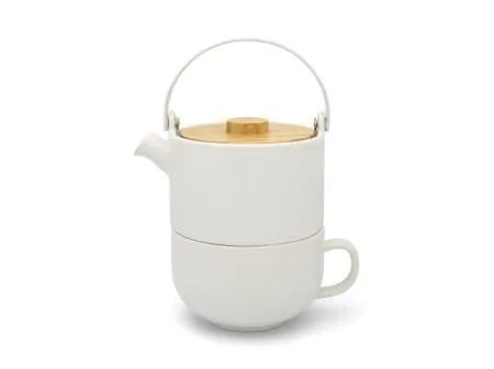 BREDEMEIJER  Керамичен сет за чай с филтър и бамбуков капак “Umea“ - бял - 0