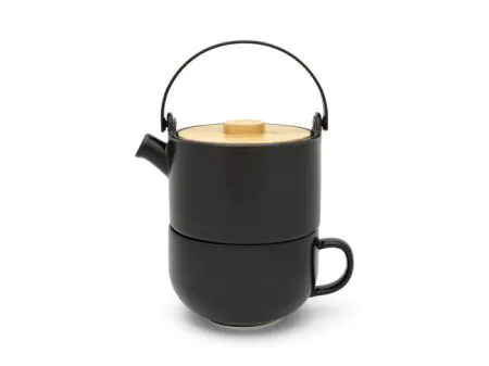 BREDEMEIJER Керамичен сет за чай с филтър и бамбуков капак “Umea“ - черен - 0