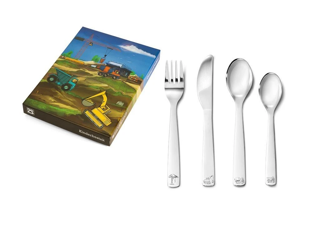 ZILVERSTAD Комплект детски прибори за хранене “Строителни машини“ – 4 части