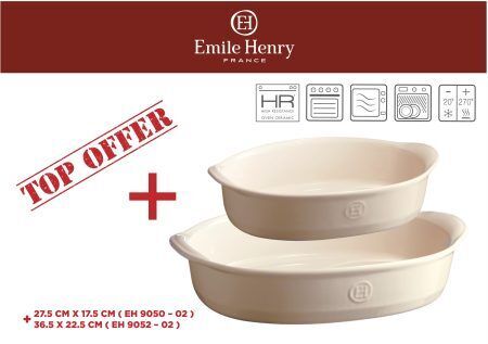 EMILE HENRY Комплект от 2 броя керамични форми за печене "OVAL OVEN DISH " -цвят екрю