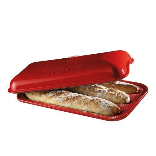 EMILE HENRY Керамична форма за печене на багети „BAGUETTE BAKER“ – 39,5 х 23 см – цвят червен