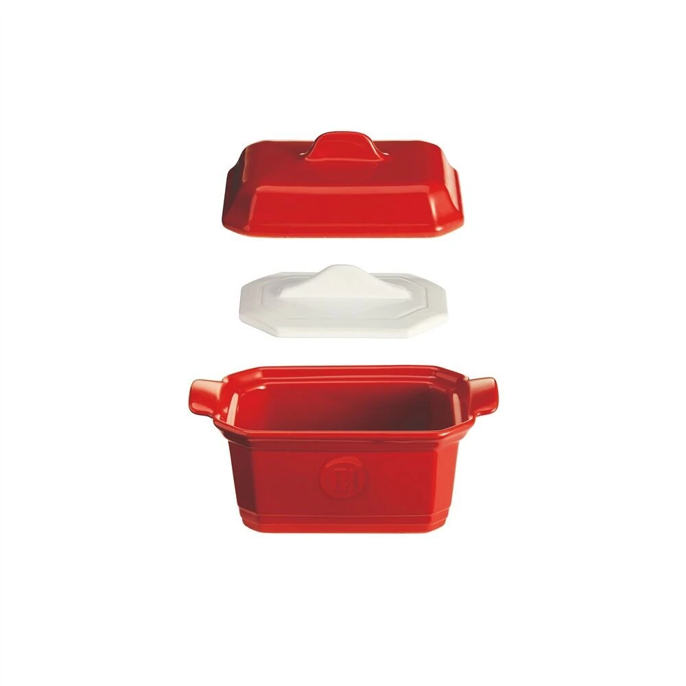 EMILE HENRY Керамична форма за терин с преса TERRINE WITH PRESS  – 19 х 12 см – цвят червен