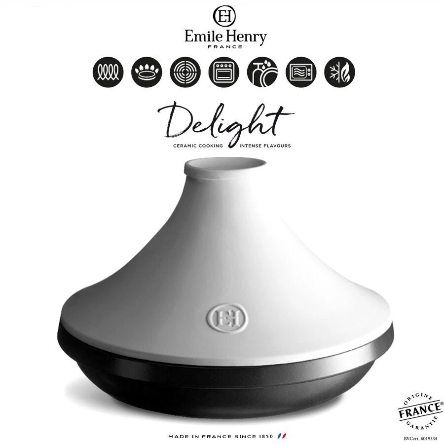EMILE HENRY Керамичeн индукционен тажин “DELIGHT“, голям  – Ø 33,5 см – цвят черен/бял