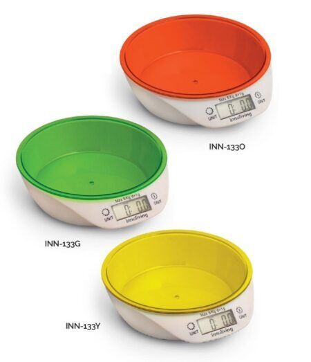 <p><strong>INNOLIVING Електронна кухненска везна - оранжева</strong><br />• Капацитет: 5 кг.<br />• Измерва с точност до 1 гр.<br />• Мерни единици: гр / либра / унция / кг<br />• Голяма пластмасова купа - 700 мл.<br />• Цвят: оранжев<br />• Голям LCD дисплей<br />• Индикатор за изтощена батерия<br />• Индикатор за претоварване<br />• Тара функция (тегло на опаковката)<br />• Система за самоизключване<br />• Захранване: 1 батерия тип CR2032, включена<br />Производител:<strong> INNOLIVING - Италия</strong></p><br />Марка: INNOLIVING S.P.A <br />Модел: INN - 133 O<br />Доставка: 2-4 работни дни<br />Гаранция: 2 години