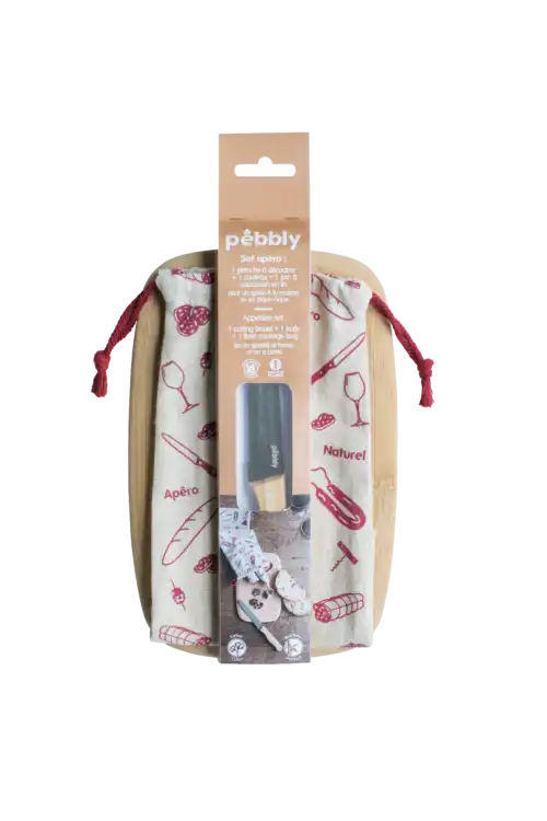<p><strong>PEBBLY Комплект за колбаси - дъска, нож и торбичка за съхранение</strong><br /><strong>• Материали:</strong><span> бамбук, стомана, лен</span><br /><strong>• Комплектът съдържа:<br /></strong><span> - Нож за колбаси - 21 см.</span><br /><span> - Дъска за рязане - 23 х 15 х 2 см.<br /></span><strong><strong><strong> - </strong></strong></strong>Ленена торба - 28 х 12 см.<strong><strong><strong><br />• Ножът и дъската не са подходящи за съдомиялна машина</strong></strong><br /></strong><strong>Производител: PEBBLY / Франция</strong></p><br />Марка: PEBBLY <br />Модел: PEBBLY NBA200<br />Доставка: 2-4 работни дни<br />Гаранция: 2 години
