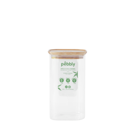 PEBBLY Квадратен стъклен канистер за съхранение с бамбуков капак - 1