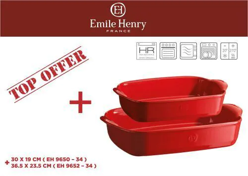 EMILE HENRY Комплект от 2 броя керамични форми за печене "RECTANGULAR OVEN DISH "- цвят червен