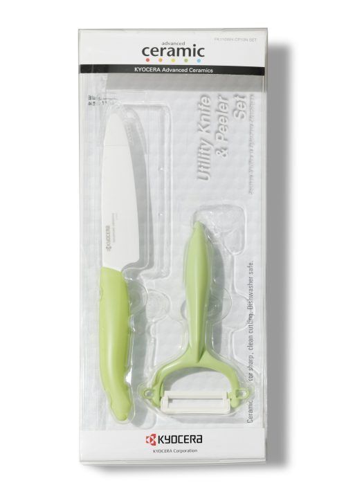 KYOCERA Комплект керамичен нож с белачка - цвят зелен
