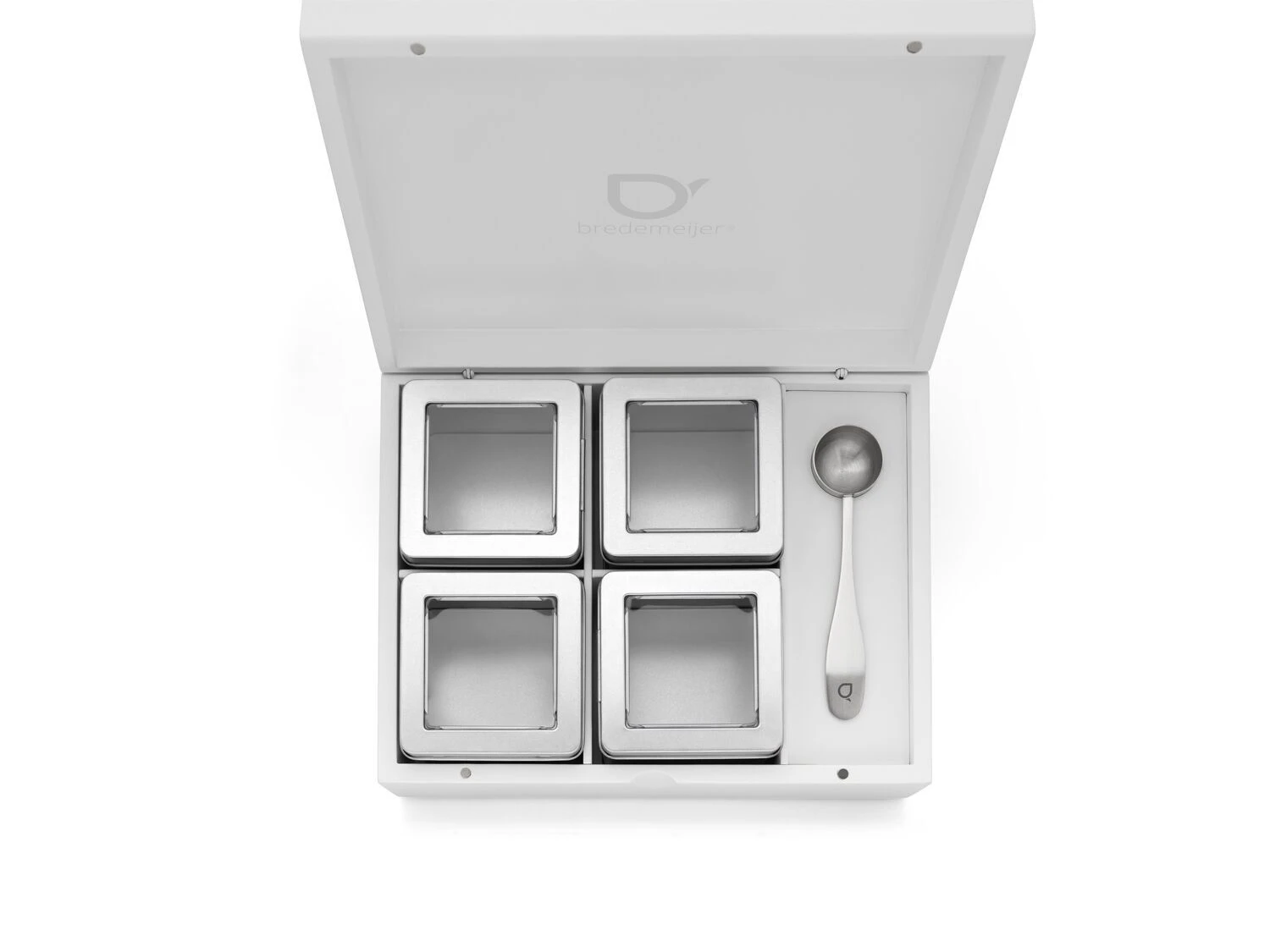 BREDEMEIJER Бяла бамбукова кутия за чай с 4 канистъра и дозаторна лъжица