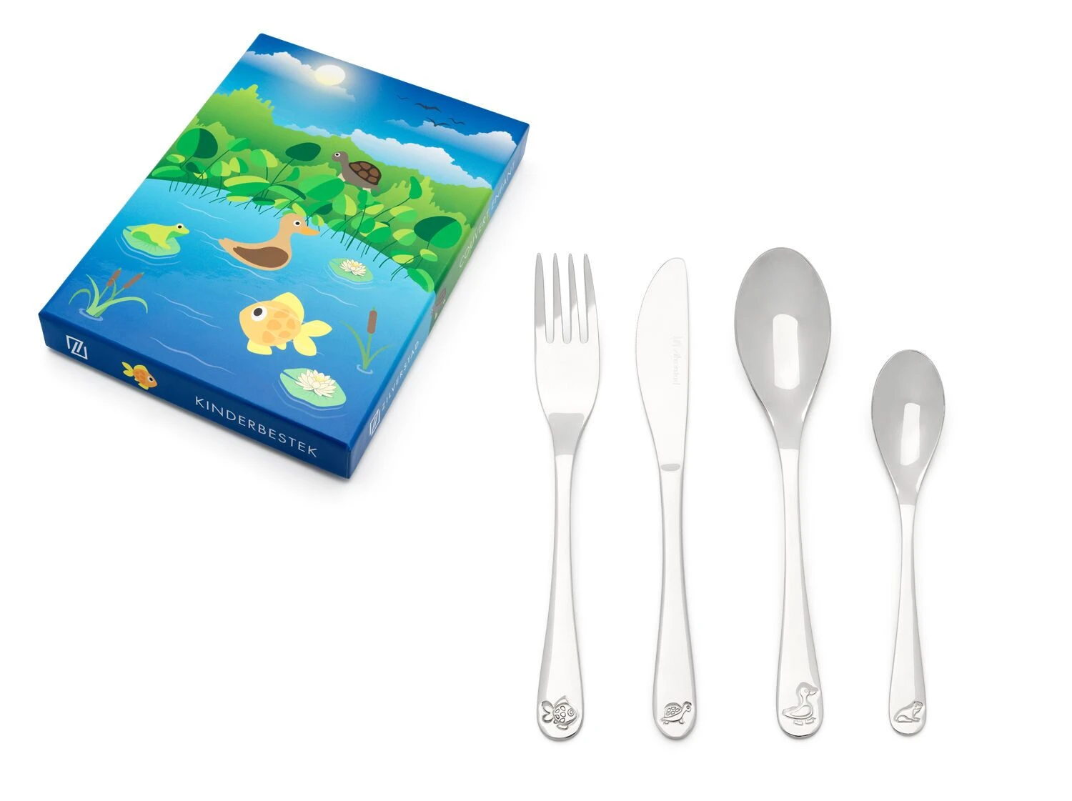 ZILVERSTAD Комплект стоманени детски прибори за хранене “Водни животинки“ - 4 части