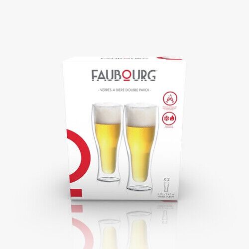 <p><strong>FAUBOURG Сет от 2 бр. двустенни стъклени чаши за бира “DUBLIN“ - 480 мл.</strong><br /><strong>• Материал: </strong><span>боросиликатно </span><span>стъкло<br /></span><strong>• Вместимост:</strong><span> 480 мл. </span><br /><strong>• Комплект от 2 бр. <br />• Двойни стени<br />• Препоръчва се измиване на ръка</strong><br /><em><strong>Производител: FAUBOURG/Франция</strong></em></p><br />Марка: FAUBOURG <br />Модел: FB-DB-480<br />Доставка: 2-4 работни дни<br />Гаранция: 2 години