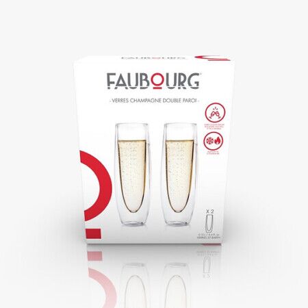 <p><strong>FAUBOURG Сет от 2 бр. двустенни стъклени чаши за бяло вино и шампанско “ST BARTH“ - 130 мл.</strong><br /><strong>• Материал: </strong><span>боросиликатно </span><span>стъкло<br /></span><strong>• Вместимост:</strong><span> 130 мл. </span><br /><strong>• Комплект от 2 бр. <br />• Двойни стени<br />• Препоръчва се измиване на ръка</strong><br /><em><strong>Производител: FAUBOURG/Франция</strong></em></p><br />Марка: FAUBOURG <br />Модел: FB-STB-147<br />Доставка: 2-4 работни дни<br />Гаранция: 2 години