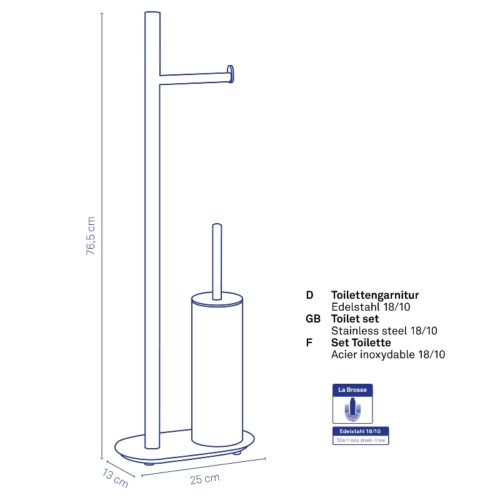 <p><strong>KELA К-т стойка за тоалетна хартия и четка за тоалетна “Lucido“ </strong><br /><strong>• Серия: </strong>Lucido<br /><strong>• Материал:</strong><span> неръждаема стомана 18/10<br /></span><strong>• Размери:</strong><span> 25 х 13 х 76,5 см.</span><br /><strong>• Цвят:</strong><span> хром полиран<br /><strong>• Стабилна основа</strong><br /></span><strong>• Производител: KELA / Германия</strong></p><br />Марка: KELA <br />Модел: KELA 22698<br />Доставка: 2-4 работни дни<br />Гаранция: 2 години