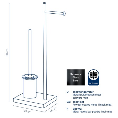 <p><strong>KELA К-т стойка за тоалетна хартия и четка за тоалетна “Devin“ </strong><br /><strong>• Серия: </strong>Devin<br /><strong>• Материал:</strong><span> праховобоядисан метал<br /></span><strong>• Размери:</strong><span>  23 х 18 х 68 см.</span><br /><strong>• Цвят:</strong><span> черен<br /><strong>• Стабилна основа</strong><br /></span><strong>• Производител: KELA / Германия</strong></p><br />Марка: KELA <br />Модел: KELA 23961<br />Доставка: 2-4 работни дни<br />Гаранция: 2 години