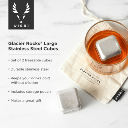 <p><strong>VISKI Стоманени охладители големи “Glacier Rocks XL Cube“ - 2бр.<br />• Материал: </strong>неръждаема стомана<br /><strong>• Торбичка за съхранение</strong><br /><strong>• Размер на 1 бр кубче: </strong>4,5 х 4,5 х 4,5 см (ДхШхВ)<br /><strong>• Тегло на 1 бр кубче: </strong>0,095 кг<br /><strong>• Размер на опаковката: </strong>12,5 х4,6 х 12,7 см<br /><strong>• Тегло с опаковката: </strong>0,295 кг<br /><strong>• Ръчно измиване</strong><br /><strong>Производител:</strong> Viski® / САЩ</p><br />Марка: TRUEBRANDS <br />Модел: VISKI 3426<br />Доставка: 2-4 работни дни<br />Гаранция: 2 години