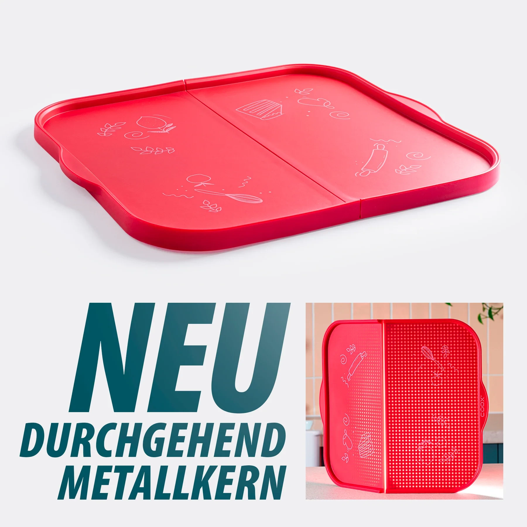 COOX Силиконова сгъваема тава/подложка за печене с метална сърцевина - 44х37 см. - червена