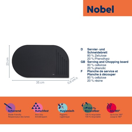 <p><strong>KELA Дъска за рязане и сервиране “Nobel“ - 42 x 24 см.</strong><br /><strong>• Серия:</strong><span> Nobel</span><br /><strong>• Материал:</strong><span> 80 % целулоза, 20 % фенолна смола</span><br /><strong>• Размери:</strong><span> 42 х 24 х 0,6 см.</span><br /><strong>• Цвят:</strong><span> черен</span><br /><strong>• Производител: KELA / Германия</strong></p><br />Марка: KELA <br />Модел: KELA 12866<br />Доставка: 2-4 работни дни<br />Гаранция: 2 години