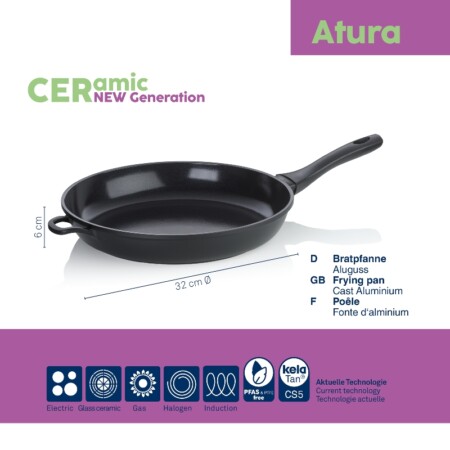 <p><strong>KELA Тиган с керамично покритие “Atura“ - Ø 32 см.</strong><br /><strong>• Серия: </strong>Atura<br /><strong>• Материал:</strong> алуминий, керамично покритие<br /><strong>• Размери: </strong>Ø 32 х 6 см.<br /><strong>• Цвят:</strong> черен<br /><strong>• Производител: KELA / Германия<br /></strong><strong>• Подходящи за:<br /></strong></p>
<p><strong><img src="https://www.vip-giftshop.com/media//file_8.jpg" alt="" width="200" /></strong></p><br />Марка: KELA <br />Модел: KELA 15168<br />Доставка: 2-4 работни дни<br />Гаранция: 2 години