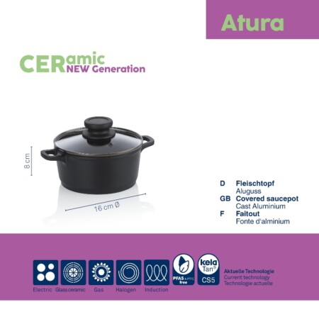 <p><strong>KELA Тенджера с керамично покритие с капак “Atura“ - Ø 16 см.</strong><br /><strong>• Серия: </strong>Atura<br /><strong>• Материал:</strong> алуминий, керамично покритие<br /><strong>• Размери: </strong>Ø 16 х 8 см.<br /><strong>• Вместимост: </strong>1 л. <br /><strong>• Цвят:</strong> черен<br /><strong>• Производител: KELA / Германия<br /></strong><strong>• Подходящи за:</strong></p>
<p><strong><img src="https://www.vip-giftshop.com/media//file_8.jpg" alt="" width="200" /></strong></p><br />Марка: KELA <br />Модел: KELA 15169<br />Доставка: 2-4 работни дни<br />Гаранция: 2 години