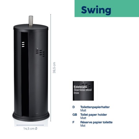 <p><strong>KELA Стойка за резервни ролки тоалетна хартия “Swing“ - черна</strong><br /><strong>• Серия:</strong> Swing<br /><strong>• Материал: </strong><span>стомана<br /></span><strong>• Размери:</strong><span> <span>Ø <span>14,5</span></span> х 39,5 см.</span><br /><strong>• Цвят:</strong><span> черен</span><br /><strong>• Производител: KELA / Германия</strong></p><br />Марка: KELA <br />Модел: KELA 18978<br />Доставка: 2-4 работни дни<br />Гаранция: 2 години