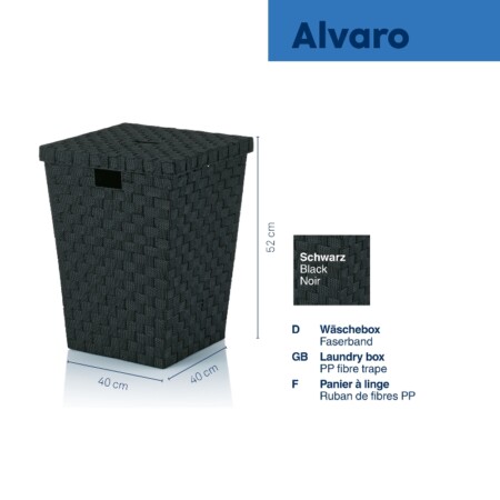 <p><strong>KELA Кош за пране “Alvaro“ - черен</strong><br /><strong>• Серия:</strong> Alvaro<br /><strong>• Материал:</strong><span> Полипропилен<br /><strong>• С капак<br />• Странични дръжки</strong></span><br /><strong>• Размери:</strong><span> 40 х 40 х 52 см.</span><br /><strong>• Цвят:</strong><span> черен</span><br /><strong>• Производител: KELA / Германия</strong></p><br />Марка: KELA <br />Модел: KELA 23070<br />Доставка: 2-4 работни дни<br />Гаранция: 2 години