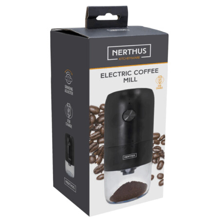 <p><strong>Nerthus Електрическа кафемелачка</strong><br /><span><strong>• Размери:</strong> <span>21,6 x 8,4 x 8,4 </span>см.</span><br /><span><strong>• Тегло:</strong> 0,520 кг.</span><br /><span><strong>• Материал:</strong> стъкло, пластмаса, неръждаема стомана<br /><strong>• Капацитет:</strong> 30 гр, кафе на зърна<br /><strong>• Подходяща за кафе, подправки, ядки, семена и др.<br />• Система за безопасност със заключващ се капак</strong><br /><strong>• Цвят:</strong> черен</span><br /><strong>Производител: Vin Bouquet, Испания</strong></p><br />Марка: Vin Bouquet <br />Модел: VB FIH 1466<br />Доставка: 2-4 работни дни<br />Гаранция: 2 години